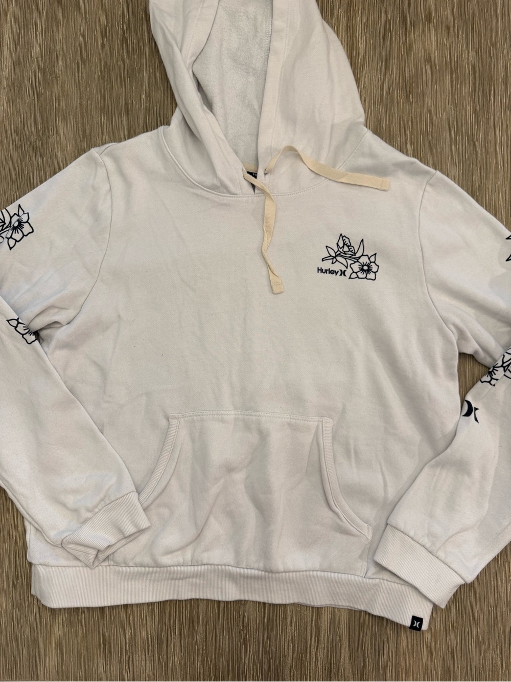 Hurley White Floral Sleeve Graphic Pullover Hoodie Sweatshirt Size XL